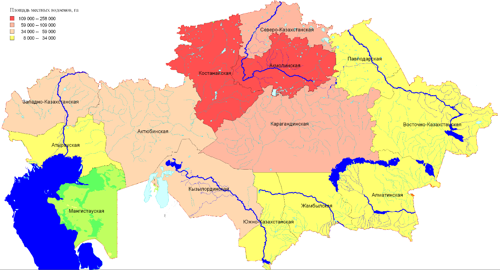 Карта казахстана с реками и озерами